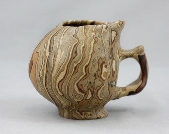 Agateware coffee mug, Beige and orange stoneware mug