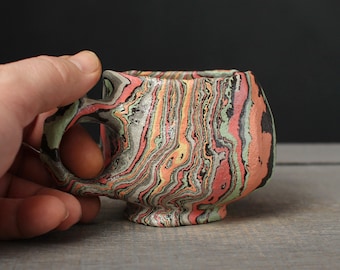 Green and pink coffee mug, Rainbow nerikomi mug