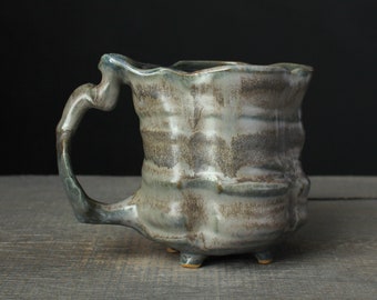 Green and blue wabi sabi mug, Large stoneware mug