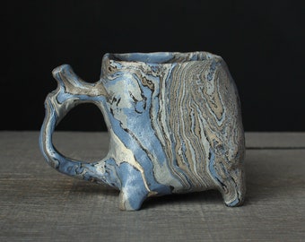 Rectangular coffee mug, Blue nerikomi mug