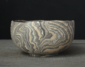 Gray nerikomi bowl, Mokume gane ramen bowl