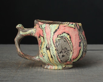 Green agateware mug, Nerikomi coffee mug