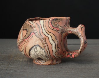 Red agateware coffee mug, Rainbow nerikomi cup