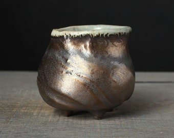 Gold yunomi tea cup, Stoneware whiskey glass