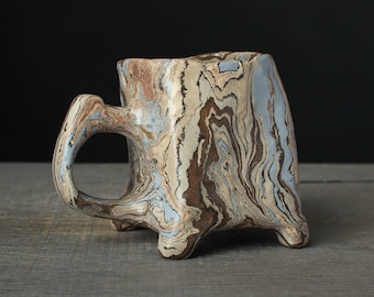 Rectangular agateware mug, Blue nerikomi coffee mug