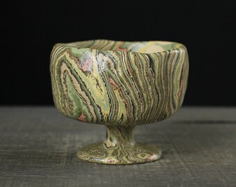 Green nerikomi goblet,  Agateware wine cup