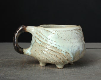 Greenish stoneware mug, Wabi sabi coffee mug