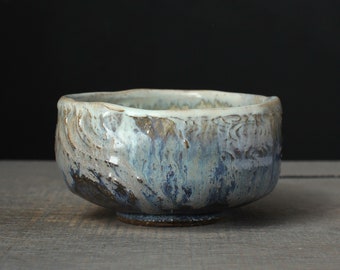 Blue matcha bowl, Wabi sabi stoneware chawan