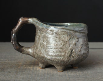 Green and gold mug, Stoneware coffee mug