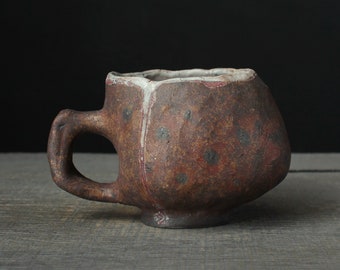 Copper red coffee mug, Wood fired raku mug