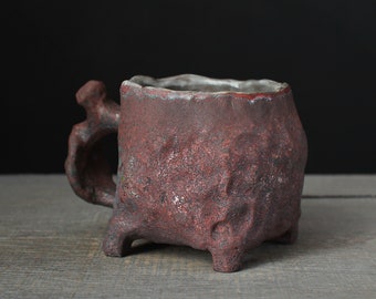 Copper red and green mug, Wood fired coffee mug