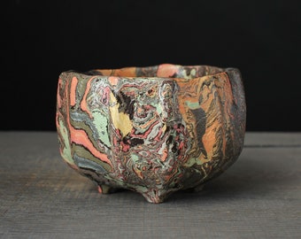 Rainbow nerikomi chawan, Agateware tea bowl