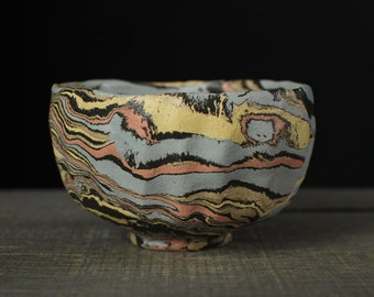 Faceted tea bowl, Nerikomi chawan