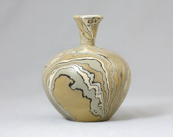 Small nerikomi vase, Agateware wabi sabi jar