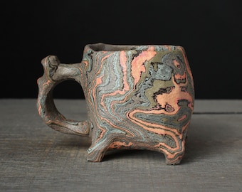 Rectangular agateware mug, Green nerikomi coffee mug