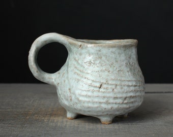 White wabi sabi mug, White and green coffee mug