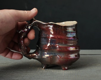 Wood fired raku mug, Copper red mug