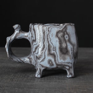 Porcelain coffee mug, Gray nerikomi mug