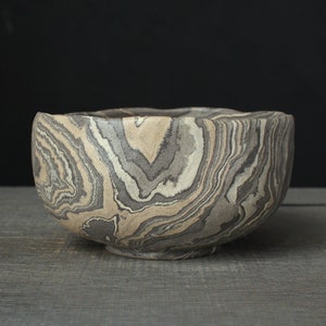 Gray nerikomi bowl, Mokume gane ramen bowl image 3