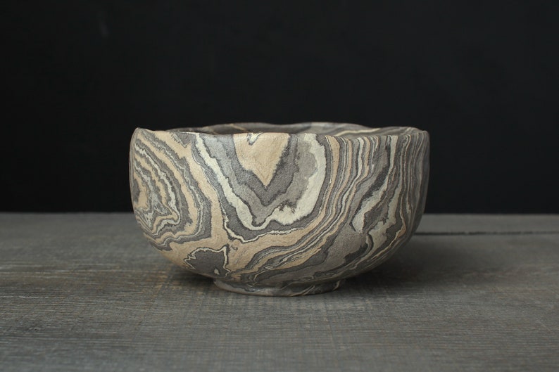 Gray nerikomi bowl, Mokume gane ramen bowl image 3