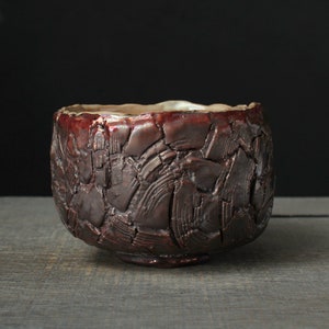 Copper red chawan, Wood fired raku bowl image 2