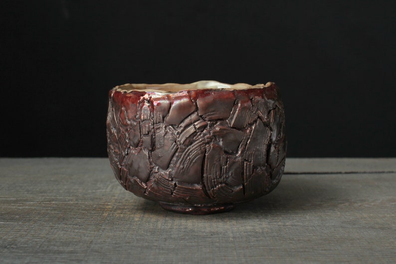 Copper red chawan, Wood fired raku bowl image 2