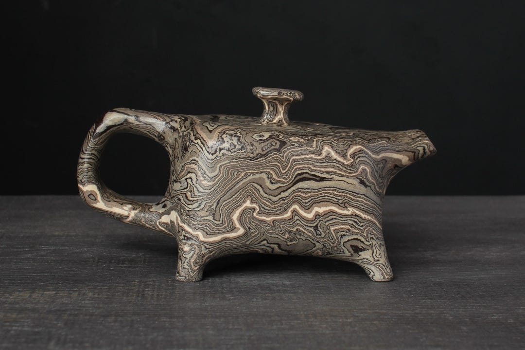 Gray Nerikomi Teapot, Rectangular Agateware Teapot - Etsy