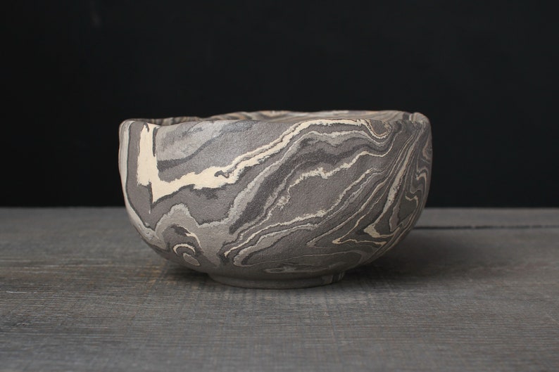 Gray nerikomi bowl, Mokume gane ramen bowl image 6