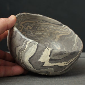 Gray nerikomi bowl, Mokume gane ramen bowl image 9