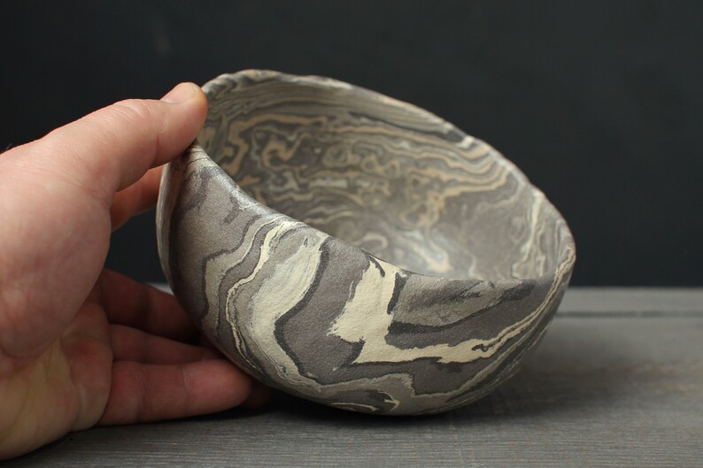 Gray nerikomi bowl, Mokume gane ramen bowl image 9