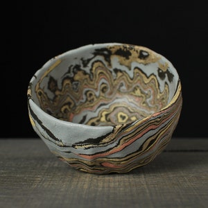 Faceted tea bowl, Nerikomi chawan image 8