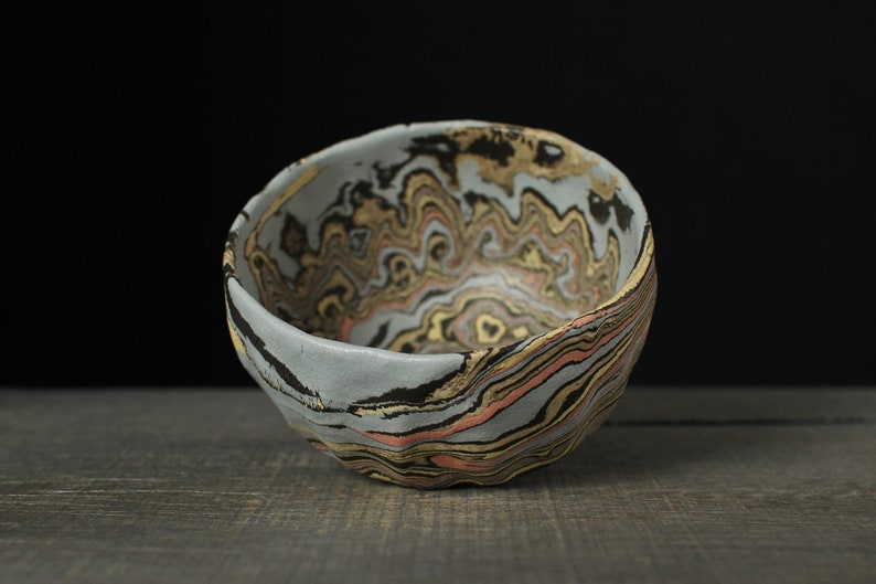 Faceted tea bowl, Nerikomi chawan image 8