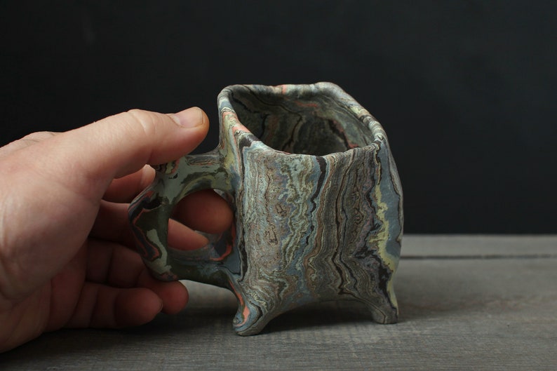 Green and blue nerikomi mug, Agateware coffee mug image 9