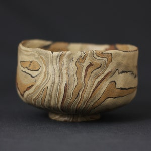 Wabi sabi tea bowl, Beige agateware chawan image 4