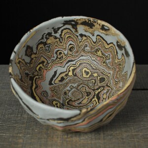 Faceted tea bowl, Nerikomi chawan image 10