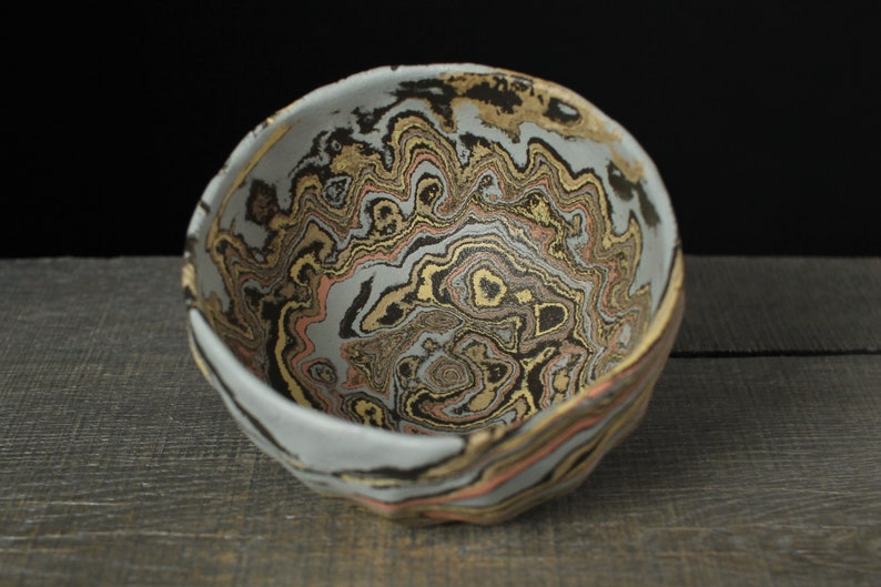 Faceted tea bowl, Nerikomi chawan image 10