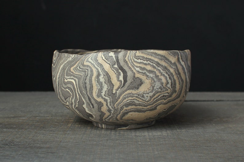 Gray nerikomi bowl, Mokume gane ramen bowl image 1