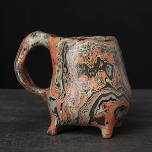 Green and red agateware mug, Nerikomi coffee mug