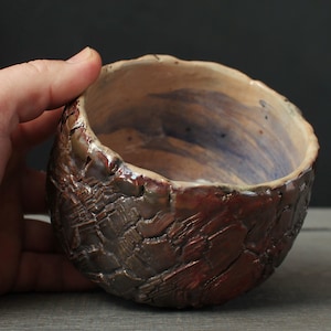 Copper red chawan, Wood fired raku bowl image 9