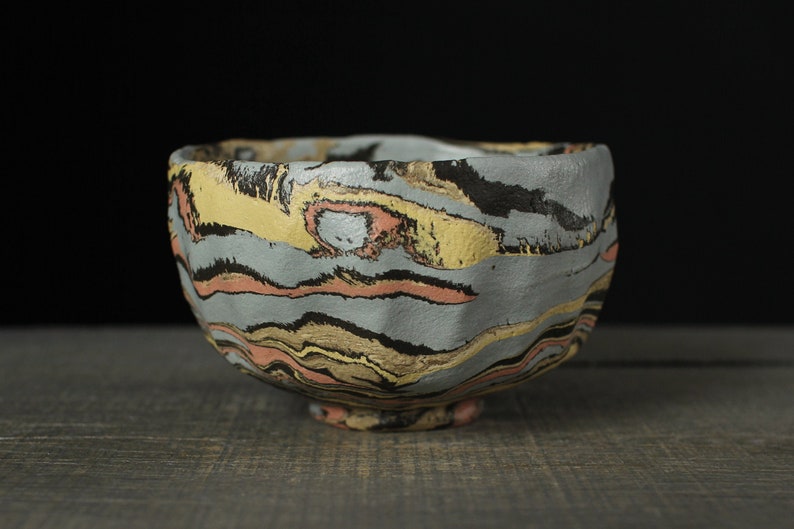 Faceted tea bowl, Nerikomi chawan image 2