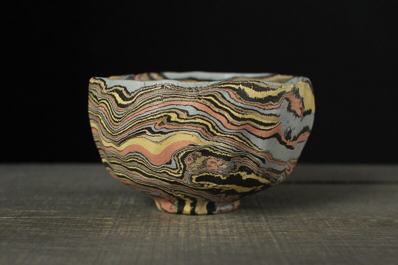 Faceted tea bowl, Nerikomi chawan image 4