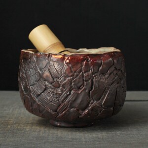 Copper red chawan, Wood fired raku bowl image 6