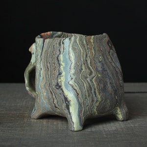 Green and blue nerikomi mug, Agateware coffee mug image 3