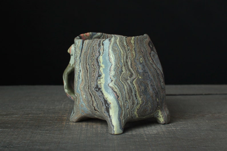 Taza nerikomi verde y azul, taza de café Agateware imagen 3