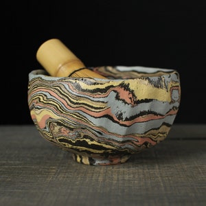 Faceted tea bowl, Nerikomi chawan image 6