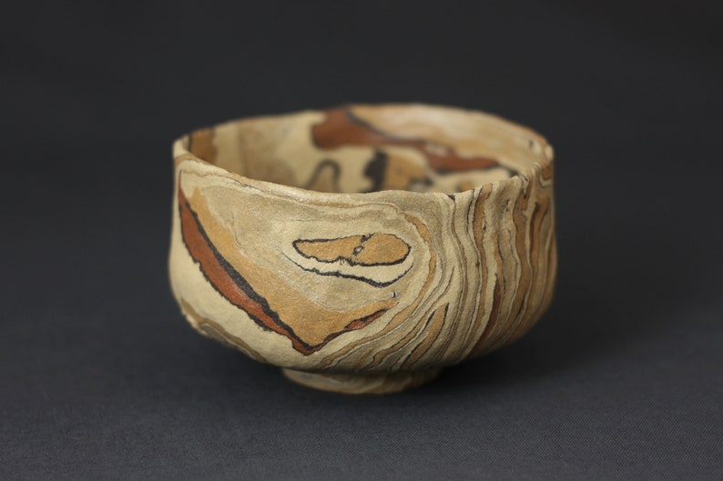 Wabi sabi tea bowl, Beige agateware chawan image 6