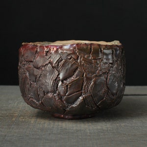 Copper red chawan, Wood fired raku bowl image 3