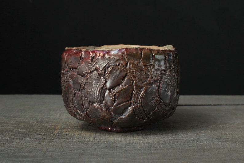 Copper red chawan, Wood fired raku bowl image 3