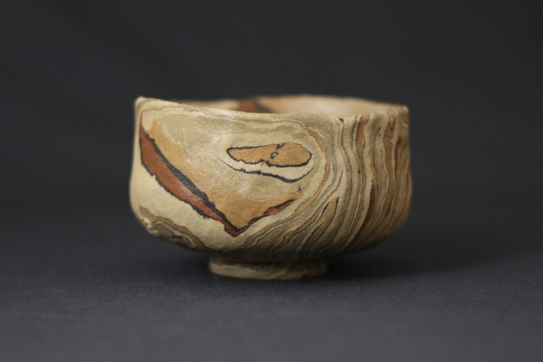 Wabi sabi tea bowl, Beige agateware chawan image 2