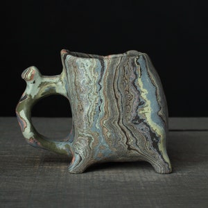 Green and blue nerikomi mug, Agateware coffee mug image 2